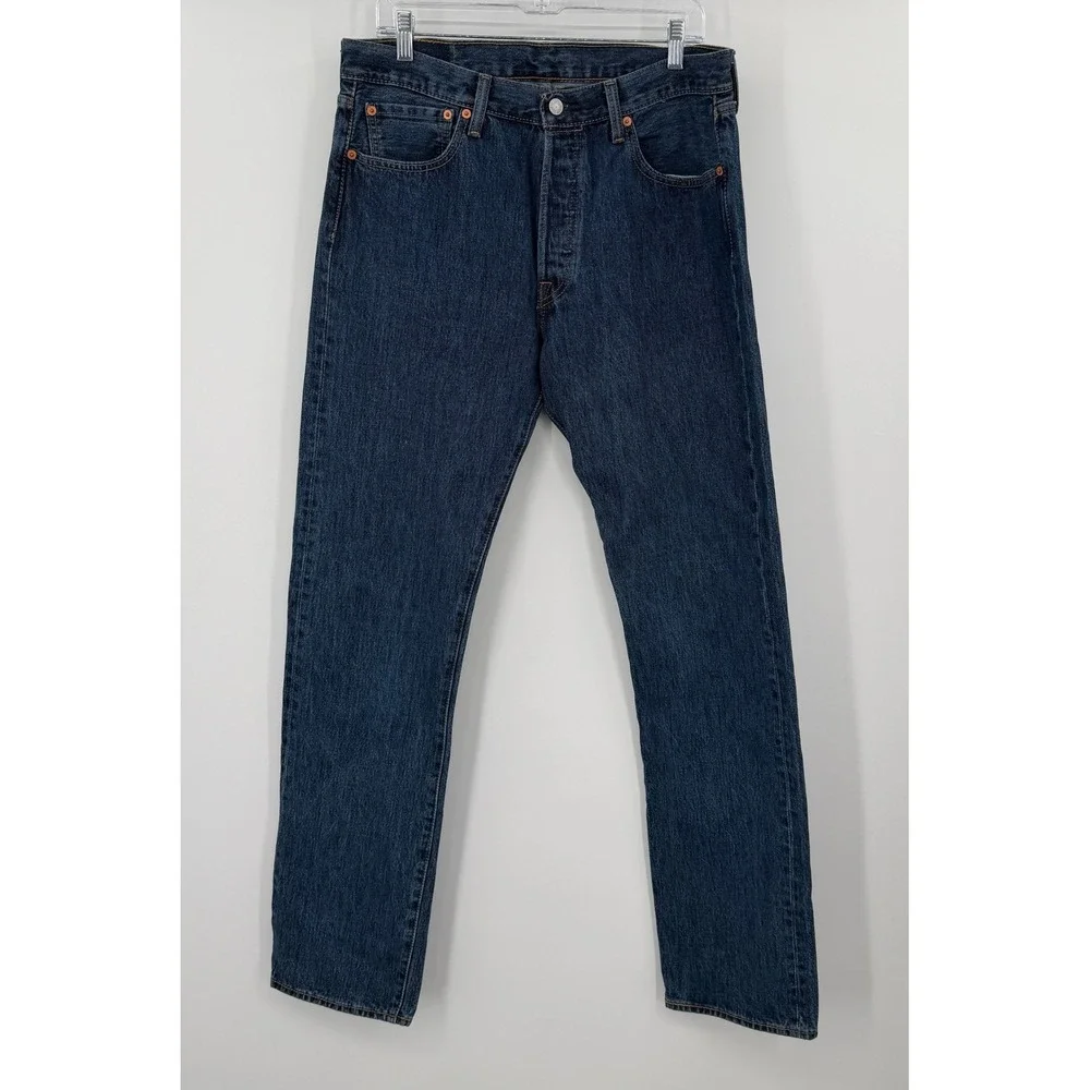 Levis 501 Original Fit Jeans Mens 34x36 Dark Wash Blue Button Fly Straight Leg